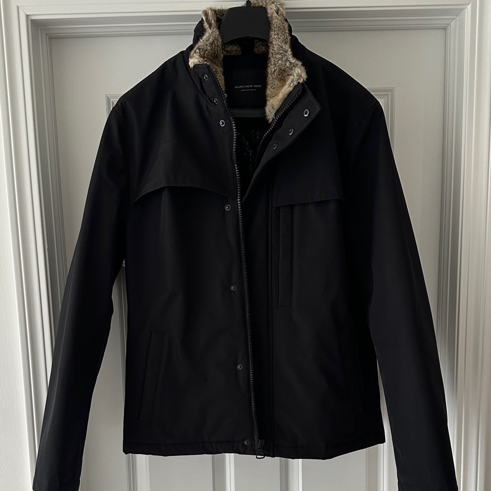 Marc New York Black Jacket with Faux-Fur Trim
